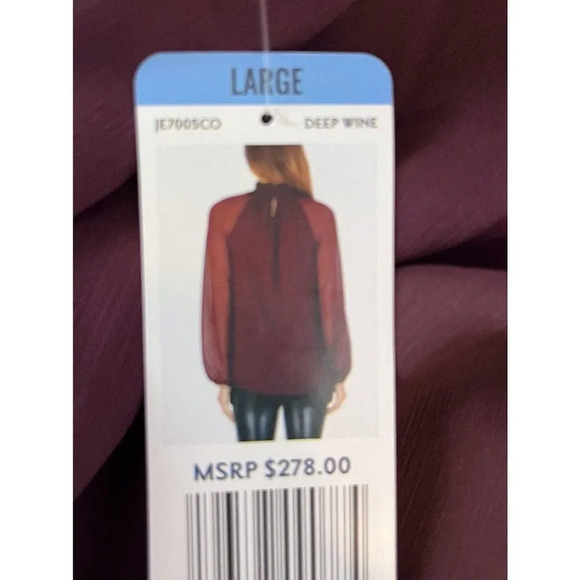 Joie Designer Womens Long Sleeved Smock Top Blouse Large Burgundy Polyester - Picture 10 of 13